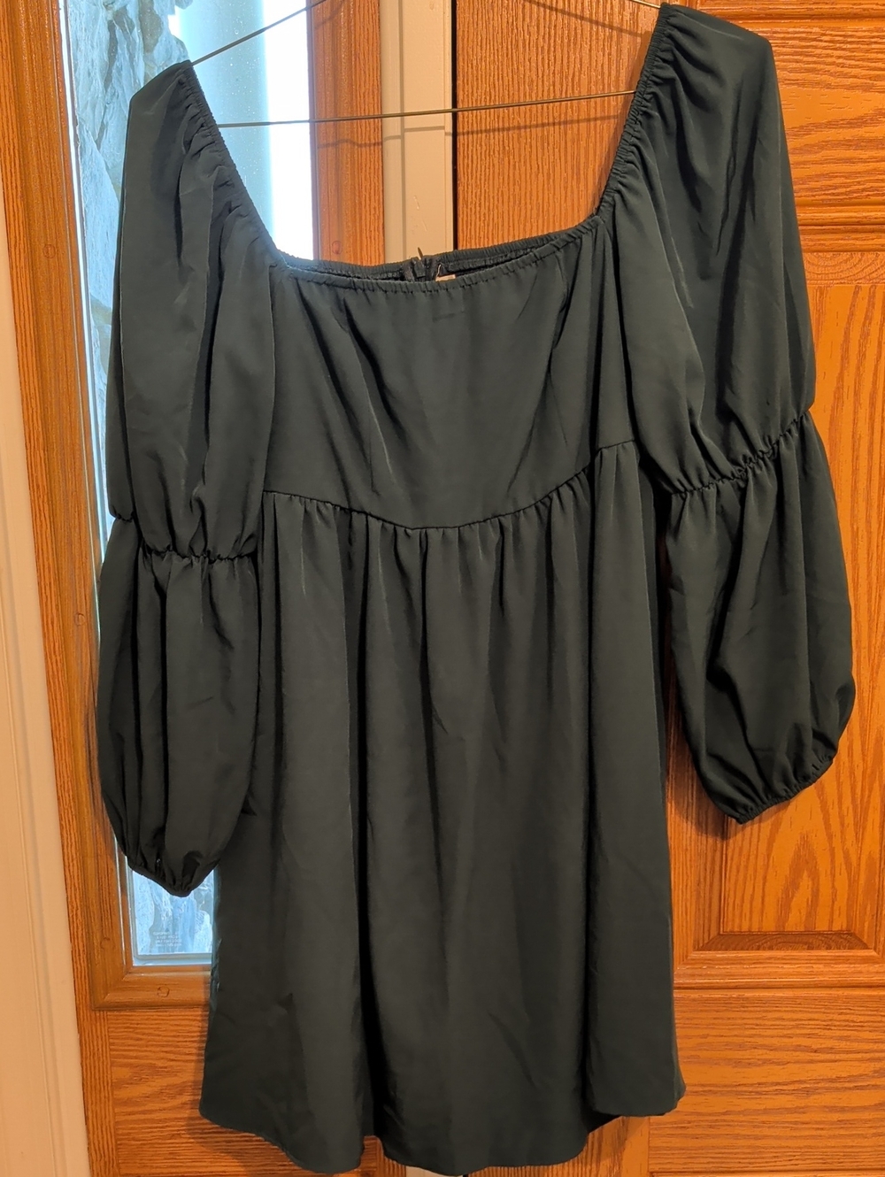 Women's Forest Green Puff Sleeve Square Neck Top